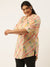 ZOLA Mandarin Collar Muslin All Over Multicolour Strips Print Cream Straight Tunic For Women