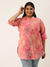 ZOLA Exclusive Mandarin Collar Muslin All Over Ombre Effect Peach Straight Tunic For Women