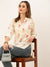 Mandarin Collar Viscose Floral Print Cream Tunic For Women