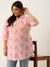 ZOLAMandarin Collar Viscose All Over Ethnic Floral Print Light Pink Straight Tunic For Women
