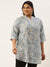 ZOLA Exclusive Mandarin Collar Muslin All Over Flora & Fauna Print Grey Straight Tunic For Women