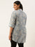 ZOLA Exclusive Mandarin Collar Muslin All Over Flora & Fauna Print Grey Straight Tunic For Women