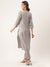 ZOLA Round Neck Rayon All Over Ethnic Print With Embroidery Grey Straight Kurta Set For Women