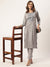 ZOLA Round Neck Rayon All Over Ethnic Print With Embroidery Grey Straight Kurta Set For Women