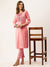 ZOLA Round Neck Rayon All Over Ethnic Print With Embroidery Pink Straight Kurta Set For Women