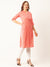 ZOLA Exclusive Mandarin Collar Cotton  All Over  Ethnic Floral Print Calf Length Half sleeve  Coral Straight Kurta For Women