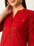 ZOLA Exclusive Mandarin Collar Cotton Floral Print Calf Length Half sleeve  Maroon Straight Kurta   For Women