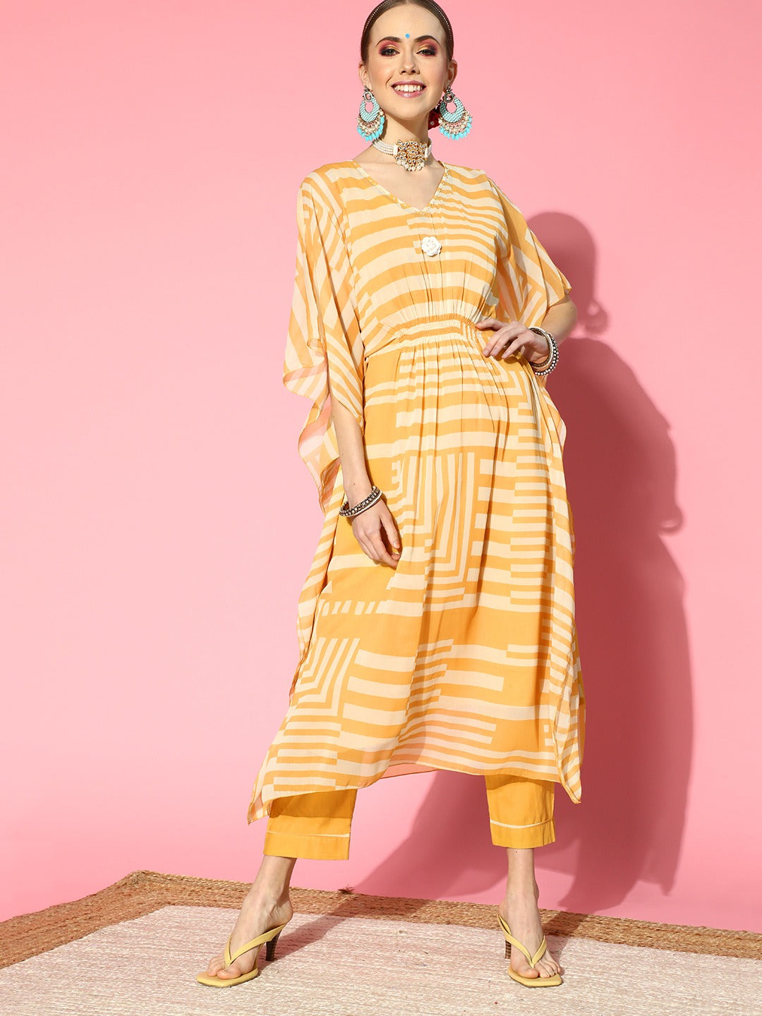 Mustard Kaftan Set For Women