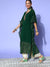 Zola Bottle Green Round Neck Kimono Sleeve hand embroidery Ethnic Wear Kaftan  for Women