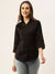 Zola Black Cotton Shirt Collar 3/4th Sleeves Formal Wear Shirt For Women