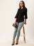 Zola Black Cotton Shirt Collar 3/4th Sleeves Formal Wear Shirt For Women