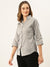 Zola Grey Cotton Shirt Collar 3/4th Sleeves Formal Wear Shirt For Women