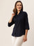 Zola Navy Blue Cotton Shirt Collar 3/4th Sleeves Formal Wear Shirt For Women