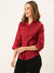 Zola Red Cotton Shirt Collar 3/4th Sleeves Formal Wear Shirt For Women