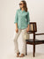 Zola Teal Cotton Shirt Collar 3/4th Sleeves Formal Wear Shirt For Women