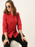 Zola Red Cotton Shirt Collar 3/4th Sleeves Formal Wear Shirt For Women