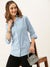 Zola Sky Blue Cotton Shirt Collar 3/4th Sleeves Formal Wear Shirt For Women