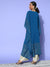 Zola Teal Round Neck Kimono Sleeve hand embroidery Ethnic Wear Kaftan  for Women