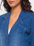 Denim Stone Blue Lapel Collar Jacket For Women