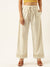 ZOLA Exclusive Ankle Length Cotton Self Design Comfort Fit 1 Pocket Cream Flared Pinstriped Palazzo For Women