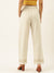 ZOLA Exclusive Ankle Length Cotton Self Design Comfort Fit 1 Pocket Cream Flared Pinstriped Palazzo For Women