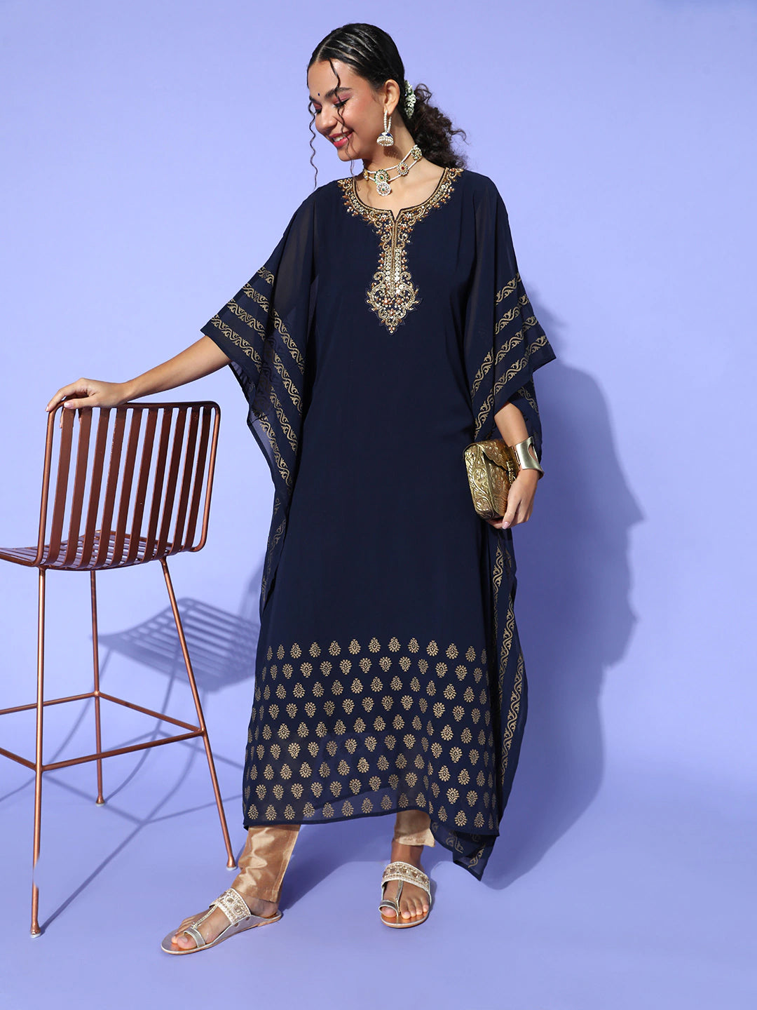 Navy Blue hand embroidery Ethnic Wear Kaftan for Women