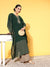 Zola Bottle Green Round Neck Kimono Sleeve hand embroidery Ethnic Wear Kaftan  for Women